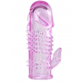 Розовая  гелевая насадка с клиторальным отростком - 13,5 см. - Toyfa Basic - в Ульяновске купить с доставкой