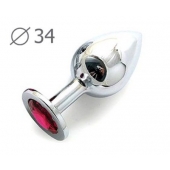 Коническая серебристая анальная втулка с малиновым кристаллом - 8,2 см. - Anal Jewelry Plug - купить с доставкой в Ульяновске