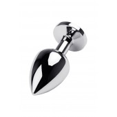 Серебристая коническая анальная пробка с красным кристаллом - 8 см. - ToyFa - купить с доставкой в Ульяновске