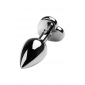 Серебристая коническая анальная пробка с красным кристаллом-сердечком - 7 см. - ToyFa - купить с доставкой в Ульяновске