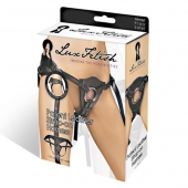 Черные трусики для страпона из патентованной кожи - Lux Fetish - купить с доставкой в Ульяновске