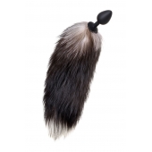 Черная анальная втулка с хвостом чернобурой лисы - размер М - POPO Pleasure