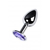 Серебристая конусовидная анальная пробка с фиолетовым кристаллом - 7 см. - ToyFa - купить с доставкой в Ульяновске