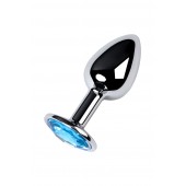 Серебристая конусовидная анальная пробка с голубым кристаллом - 7 см. - ToyFa - купить с доставкой в Ульяновске