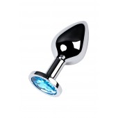 Серебристая конусовидная анальная пробка с голубым кристаллом - 8 см. - ToyFa - купить с доставкой в Ульяновске