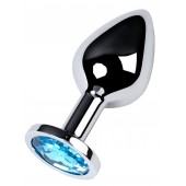 Серебристая конусовидная анальная пробка с голубым кристаллом - 8 см. - ToyFa - купить с доставкой в Ульяновске