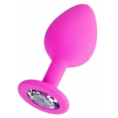 Розовая анальная втулка Brilliant с прозрачным кристаллом - 8 см. - ToyFa - купить с доставкой в Ульяновске