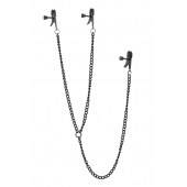 Черные зажимы на соски и клитор на цепочке DELUXE NIPPLE   CLIT CLAMPS - Dream Toys - купить с доставкой в Ульяновске