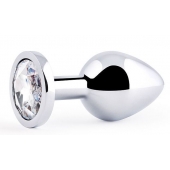 Серебристая анальная пробка с прозрачным стразом - 7,2 см. - Anal Jewelry Plug - купить с доставкой в Ульяновске