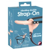 Телесный двойной вибрострапон с вибрацией Vibrating Double Strap-On - 15 см. - Orion - купить с доставкой в Ульяновске