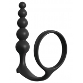 Черная анальная цепочка с эрекционным кольцом Ass-gasm Cockring Anal Beads - Pipedream - в Ульяновске купить с доставкой