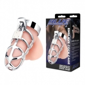 Серебристая металлическая клетка для члена с замком Enslave Cock Cage - BlueLine - купить с доставкой в Ульяновске