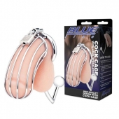 Серебристая металлическая клетка с анальным стимулятором Cock Cage - BlueLine - купить с доставкой в Ульяновске