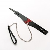 Черный широкий ошейник с красным декором и поводком - Crazy Handmade - купить с доставкой в Ульяновске