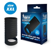 Черная открытая насадка на пенис с кольцом для мошонки XXL-size - 9,4 см. - Sex Expert - в Ульяновске купить с доставкой