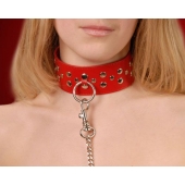 Красный кожаный ошейник с карабином и поводком - Sitabella - купить с доставкой в Ульяновске Красный кожаный ошейник с карабином и поводком - Sitabella - купить с доставкой в Ульяновске