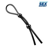Черное силиконовое лассо с двумя шариками для утяжки - Sex Expert - в Ульяновске купить с доставкой