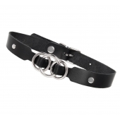Черный кожаный ошейник со связанными кольцами - Pecado - купить с доставкой в Ульяновске