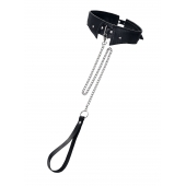 Черный кожаный ошейник-воротник с поводком - Pecado - купить с доставкой в Ульяновске