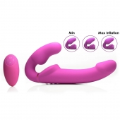 Розовый безремневой страпон с вибрацией и функцией расширения Inflatable Ergo-Fit Strapless Strap-On - XR Brands - купить с доставкой в Ульяновске