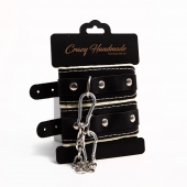 Черные скругленные наручники с мягкой бежевой подкладкой - Crazy Handmade - купить с доставкой в Ульяновске