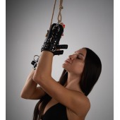 Черные высокие кожаные наручники для подвешивания - Crazy Handmade - купить с доставкой в Ульяновске