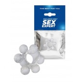 Прозрачное эластичное эрекционное кольцо с 6 шариками - Sex Expert - в Ульяновске купить с доставкой