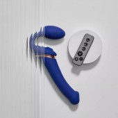 Синий безремневой страпон Multi Orgasm Bendable Strap-On size XL с клиторальной стимуляцией - Strap-on-me - купить с доставкой в Ульяновске