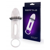 Закрытая насадка на пенис с подхватом мошонки и стимулирующими «ресничками» - Sextaz - в Ульяновске купить с доставкой