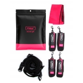 Черно-розовый эротический набор: фиксатор, оковы, наручники, повязка - Erokay - купить с доставкой в Ульяновске