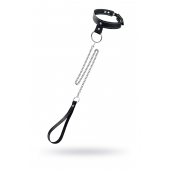 Черный узкий однослойный ошейник с серебристым поводком-цепочкой - Pecado - купить с доставкой в Ульяновске