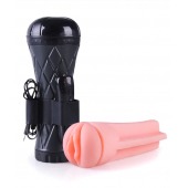 Телесный мастурбатор-вагина в черной колбе с вибрацией - Boys of Toys - в Ульяновске купить с доставкой