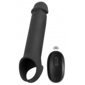 Черная вибронасадка для пениса с хомутом для мошонки и пультом ДУ Remote Controlled Penis Extension - Orion - в Ульяновске купить с доставкой