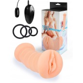 Телесный двусторонний мастурбатор с вибропулей и эрекционными кольцами в комплекте - Sexy Girl - в Ульяновске купить с доставкой