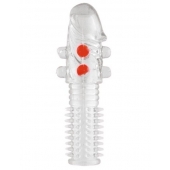 Гелевая прозрачная насадка с шариками и шипами - 14 см. - Toyfa Basic - в Ульяновске купить с доставкой