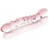 Двусторонний розовый фаллос  с рёбрами и точками - 19,5 см. - Sexus купить с доставкой в интернет-магазине Orgasmix в Ульяновске Двусторонний розовый фаллос  с рёбрами и точками - 19,5 см. - Sexus