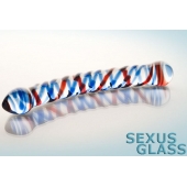 Двусторонний стеклянный фаллос с разноцветными спиралями - Sexus купить с доставкой в интернет-магазине Orgasmix в Ульяновске Двусторонний стеклянный фаллос с разноцветными спиралями - Sexus