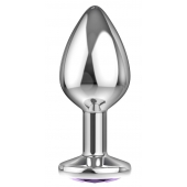 Малая серебристая анальная пробка Diamond Purple Sparkle Small с фиолетовым кристаллом - 7 см. - Lola Games - купить с доставкой в Ульяновске