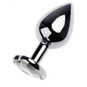 Серебристая анальная пробка с прозрачным кристаллом-сердцем - 8 см. - ToyFa - купить с доставкой в Ульяновске