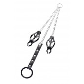 Черно-серебристые зажимы для сосков с кольцом для пениса TOYFA Metal - ToyFa - купить с доставкой в Ульяновске