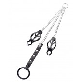 Черно-серебристые зажимы для сосков с кольцом для пениса TOYFA Metal - ToyFa - купить с доставкой в Ульяновске