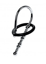 Серебристый уретральный плаг-бусины TOYFA Metal с мягким фиксириющим кольцом - ToyFa - купить с доставкой в Ульяновске