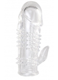 Прозрачная гелевая насадка с шипами и клиторальным отростком - 13 см. - Toyfa Basic - в Ульяновске купить с доставкой