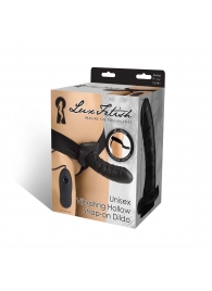 Чёрный полый страпон с вибрацией Unisex Vibrating Hollow Strap-On - 14 см. - Lux Fetish - купить с доставкой в Ульяновске