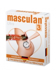 Розовые презервативы Masculan Ultra Long Pleasure с колечками, пупырышками и продлевающим эффектом - 3 шт. - Masculan - купить с доставкой в Ульяновске