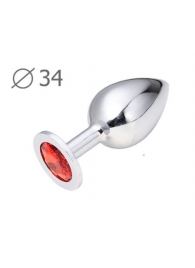 Коническая серебристая анальная втулка с красным кристаллом - 8,2 см. - Anal Jewelry Plug - купить с доставкой в Ульяновске