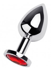 Серебристая коническая анальная пробка с красным кристаллом - 8 см. - ToyFa - купить с доставкой в Ульяновске