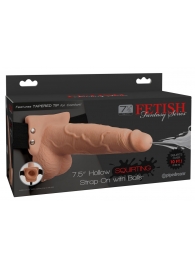 Телесный полый страпон с имитацией эякуляции 7.5  Hollow Squirting Strap-On with Balls Flesh - 21,6 см. - Pipedream - купить с доставкой в Ульяновске