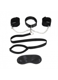 Чёрный ошейник с наручниками и поводком Collar Cuffs   Leash Set - Lux Fetish - купить с доставкой в Ульяновске