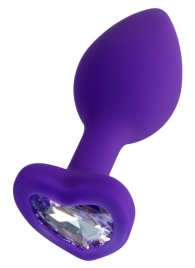 Фиолетовая анальная втулка Diamond Heart с прозрачным кристаллом - 8 см. - ToyFa - купить с доставкой в Ульяновске
